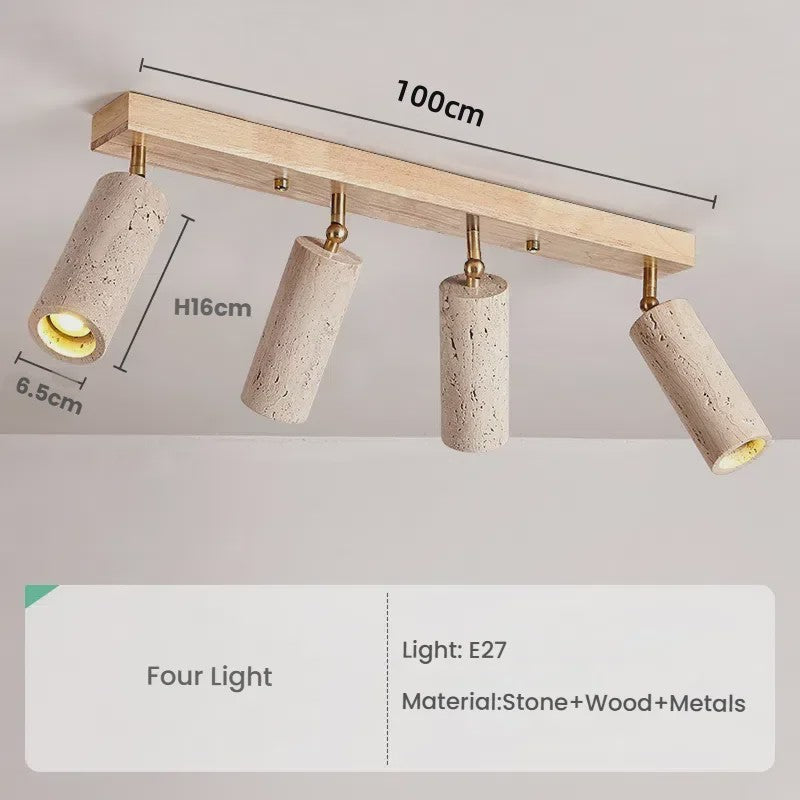 Japanse Wabi-Sabi Plafondlamp: Gele Travertin Spot met 3 Lampen