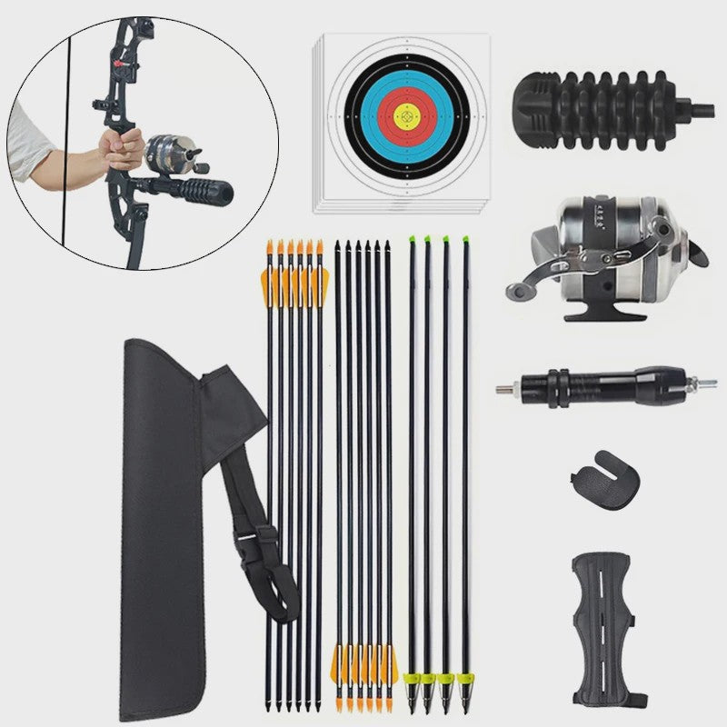 DIY Handboog Set met Pijl en Boog, 40 lbs, Inclusief Doelwit, Armbeschermer en Visserijmolen