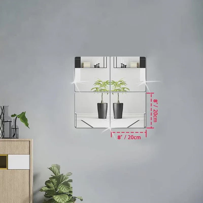 Decoratieve 3D Spiegelstickers Zelfklevend - 4 Stuks - 20x30 cm - DIY Muursticker