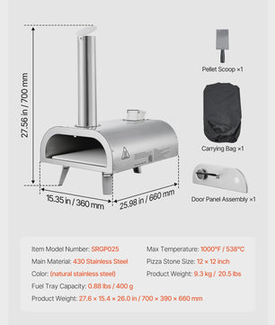 Draagbare Pizzaoven voor Buiten - 12 inch, Pellets, Ingebouwde Thermometer & Snel Bakken