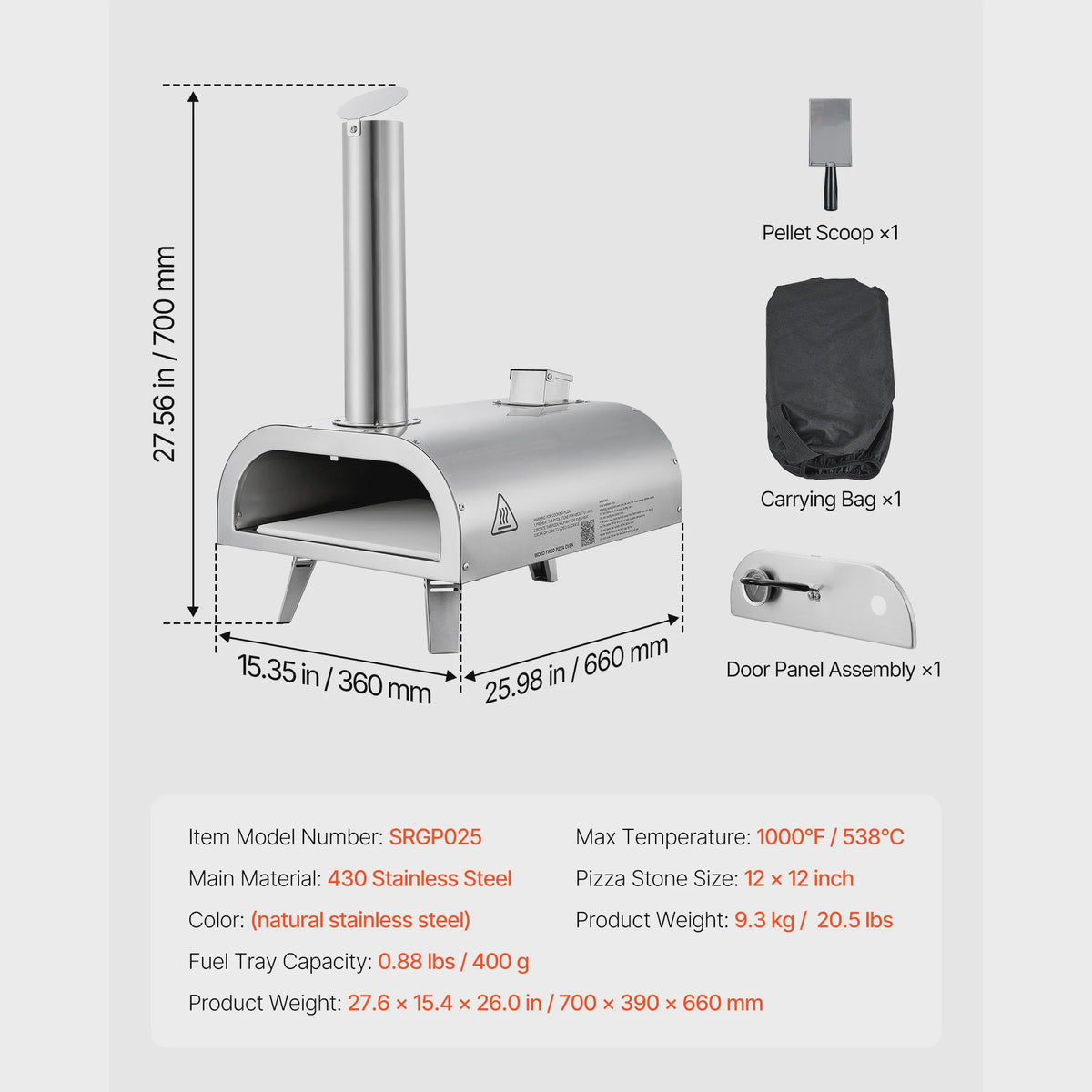Draagbare Pizzaoven voor Buiten - 12 inch, Pellets, Ingebouwde Thermometer & Snel Bakken