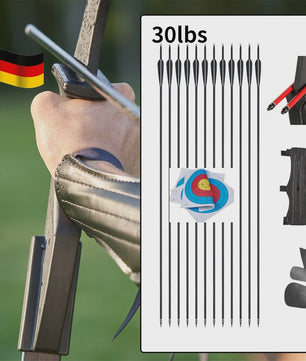 Recurve Boog Set voor Beginners: 20-40 LBS Boog, Pijlen, Armbeschermer & Vingerbeschermer