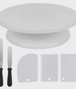 Complete Taartdecoratie Set: Draaitafel, Spatels & Schrapers