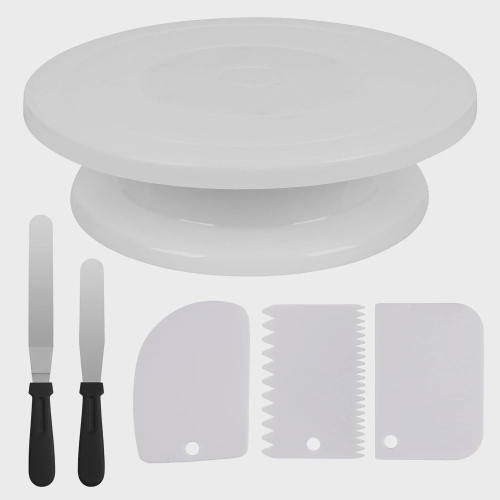 Complete Taartdecoratie Set: Draaitafel, Spatels & Schrapers