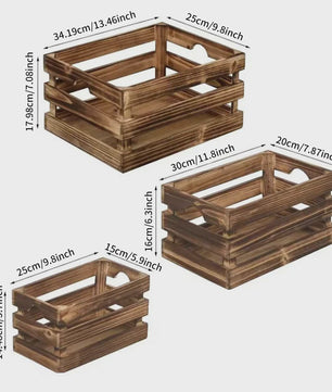 Set van 3 Rustieke Houten Opbergkratten - Nestbaar, Met Handvat