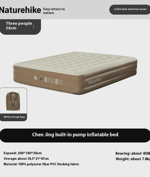 Naturehike Luchtbed 38cm Zelfopblazend met Ingebouwde Pomp - Comfortabel Kampeerbed voor 2-3 Personen