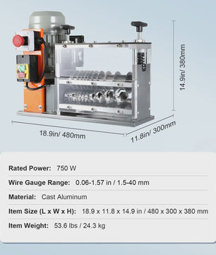 Professionele Elektrische Kabelstripper - 750W, 1.5-32mm, 10 Kanalen voor Koper Recycling
