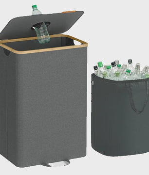 SONGMICS 100L Recycle Container met Deksel en Binnenzak - Grijze Flessenverzamelaar voor de Keuken