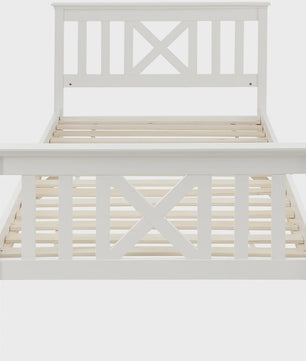Massief Houten Eenpersoonsbed 90x200 cm met Lattenbodem en Hoofdbord - Wit Grenen