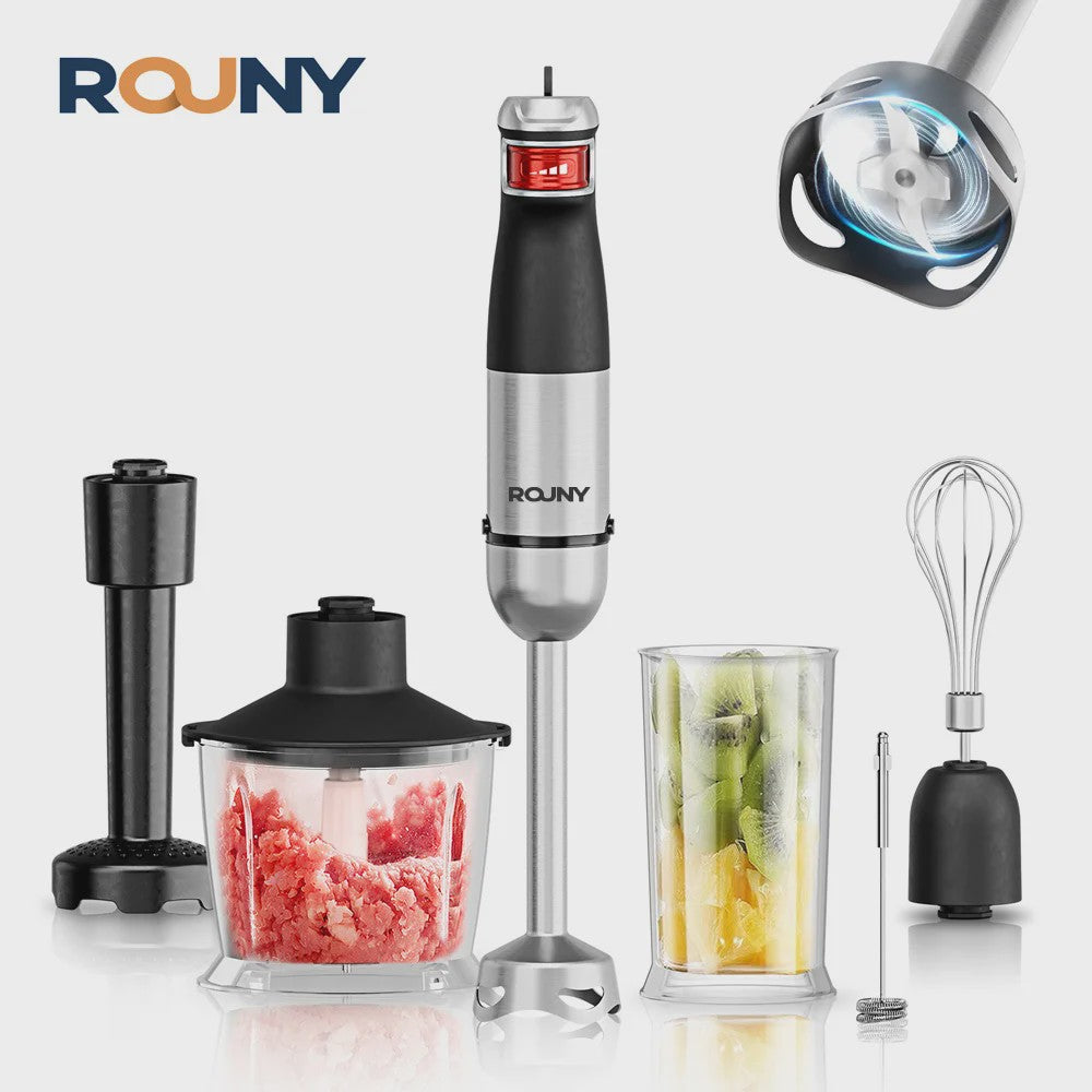 ROUNY 1500W Staafmixer Set 6-in-1 met RVS Staaf, Hakker, Garde & Maatbeker