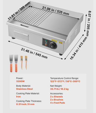 Professionele Elektrische Bakplaat 50-300°C - Roestvrij Staal Grillplaat voor Steaks & Pannenkoeken