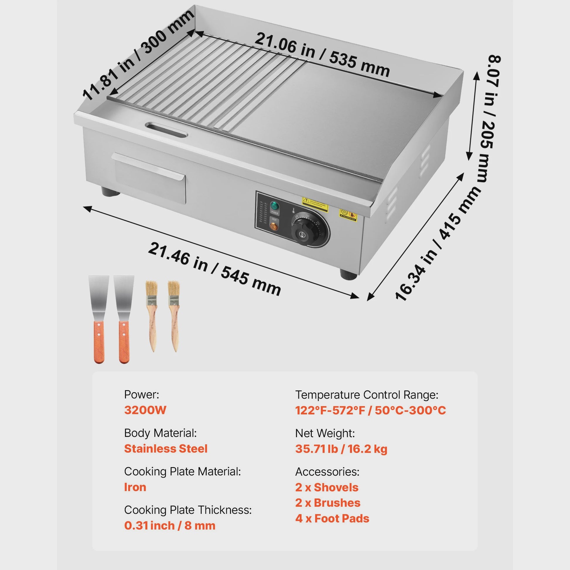 Professionele Elektrische Bakplaat 50-300°C - Roestvrij Staal Grillplaat voor Steaks & Pannenkoeken