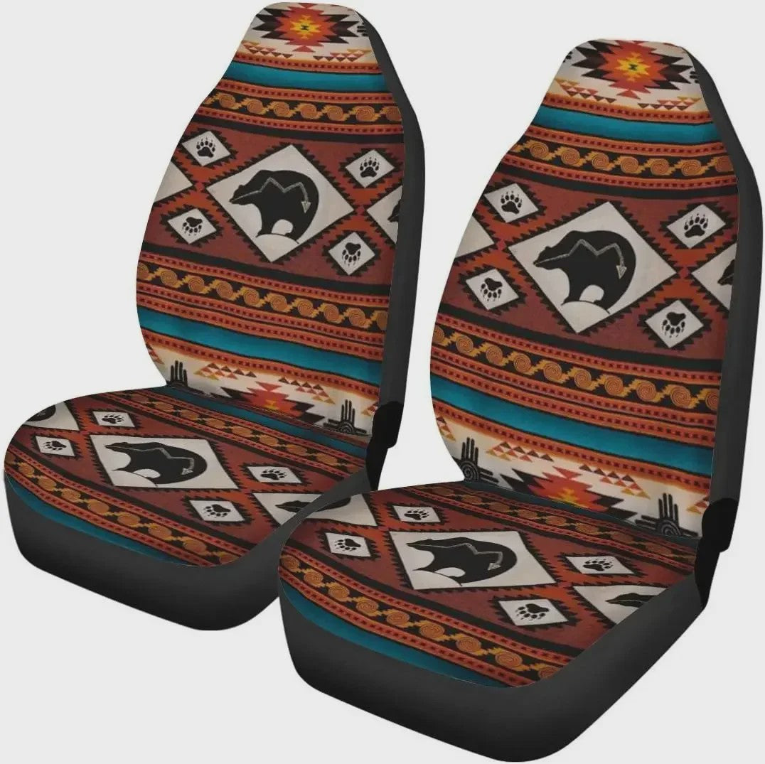 Vintage Beren Autostoelhoes Set (2 stuks) - Universele Stoelbeschermer Bruin