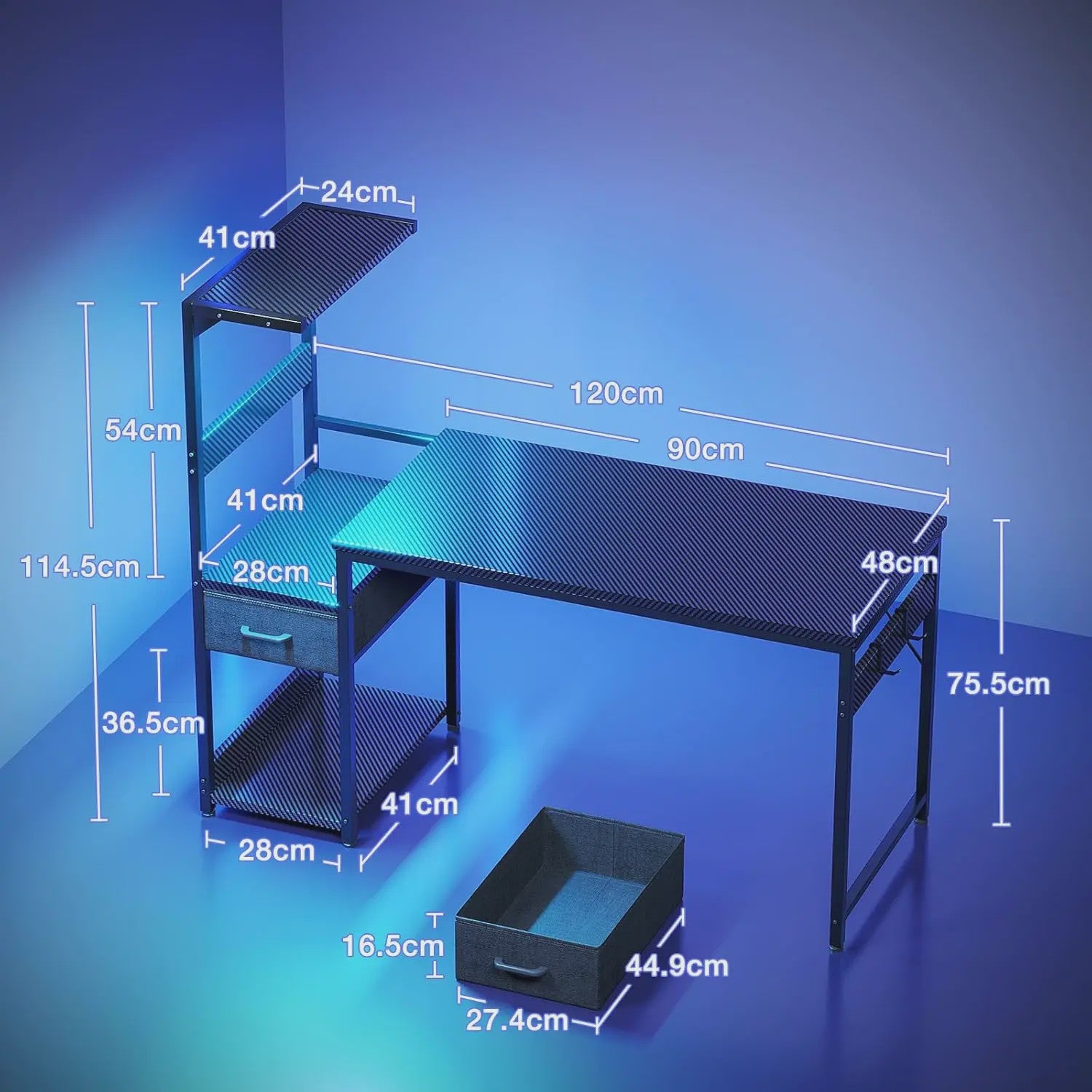 Coleshome Gaming Bureau met LED Verlichting - 138x48cm - Inclusief Lade & Opbergvak