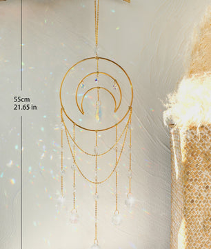 Gouden Maan Kristal Suncatcher - Regenboog Prisma Hanger voor Ramen & Tuin - Boho Decor Cadeau