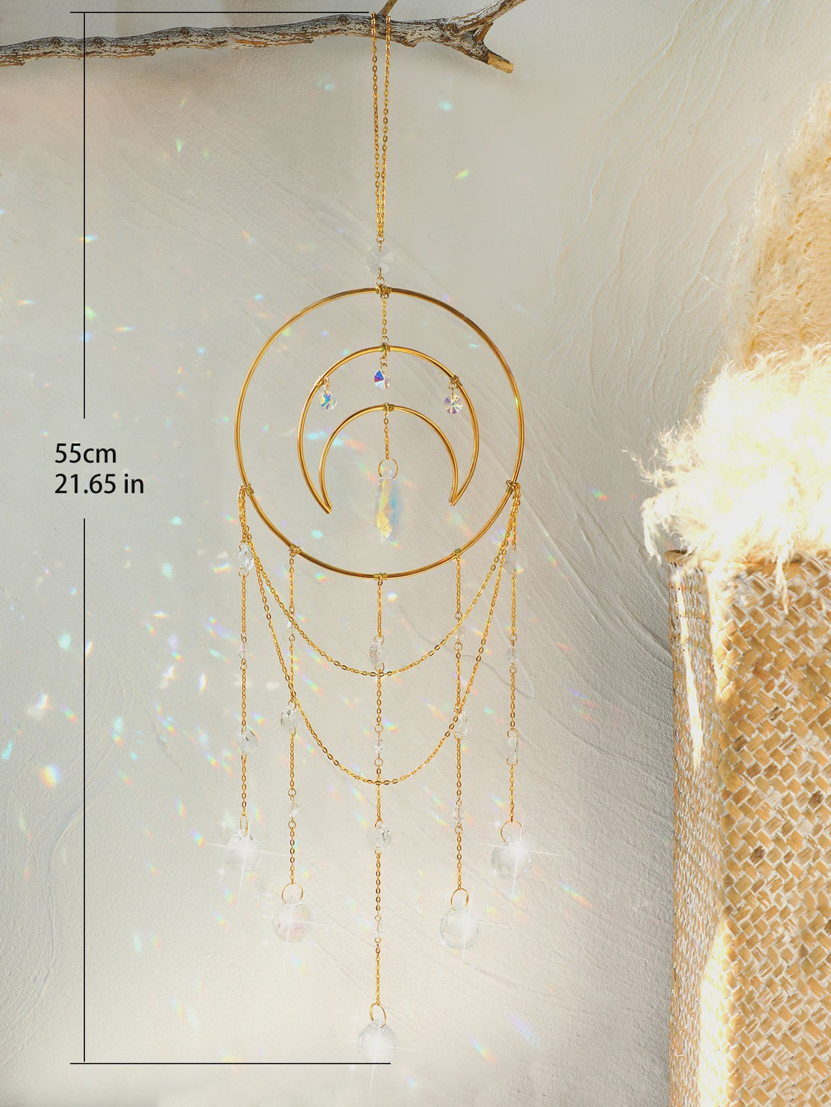 Gouden Maan Kristal Suncatcher - Regenboog Prisma Hanger voor Ramen & Tuin - Boho Decor Cadeau