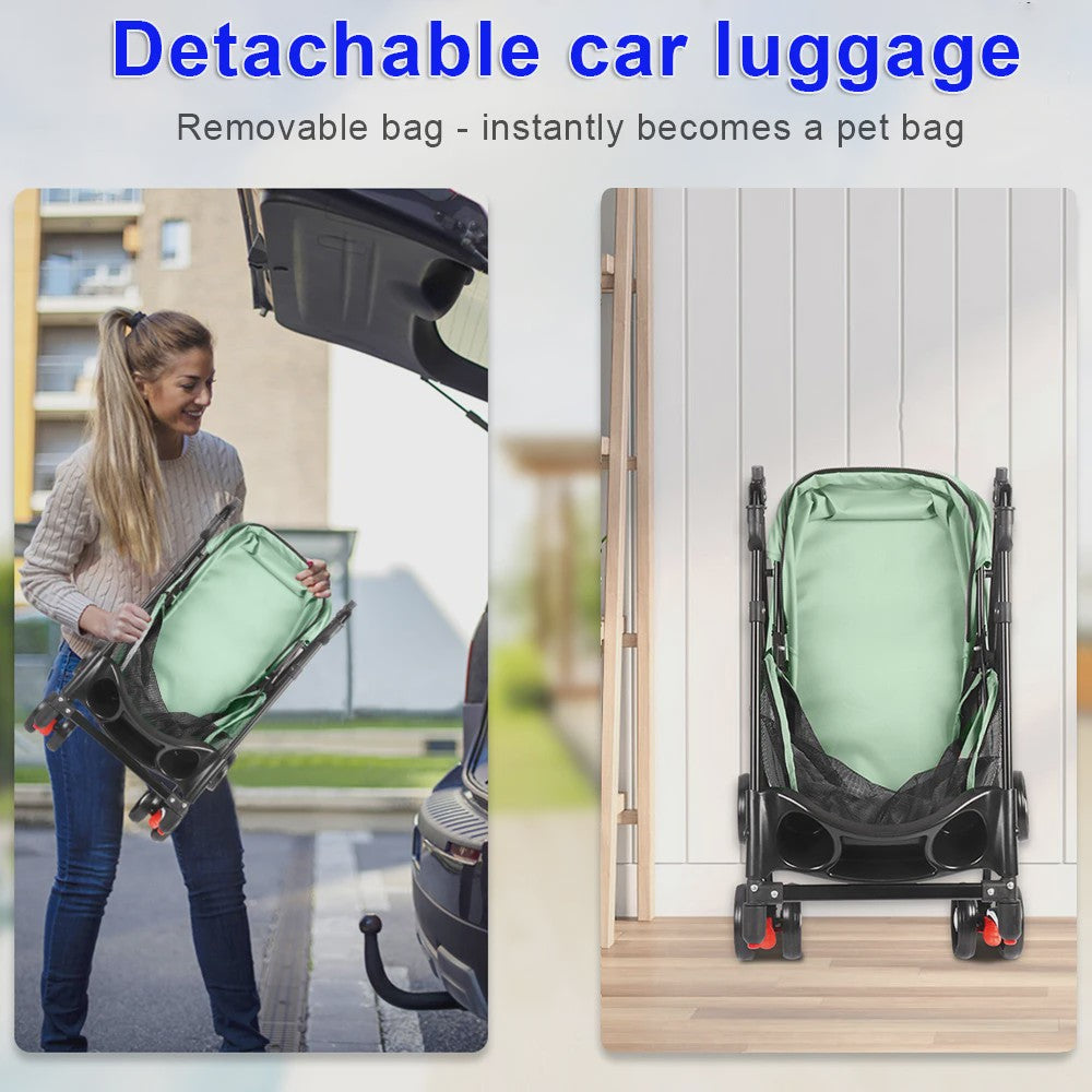 2-in-1 Honden- en Kattenbuggy met Afneembare Reiswieg - Tot 10 kg