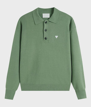 Dames Gebreide Poloshirt met Omvouwbare Kraag en Hartje - Comfortabel & Ademend