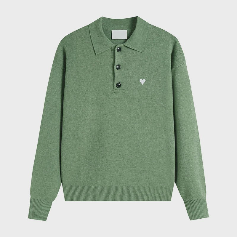 Dames Gebreide Poloshirt met Omvouwbare Kraag en Hartje - Comfortabel & Ademend