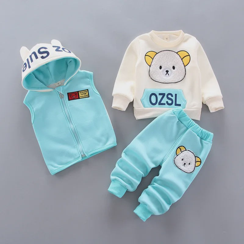 Schattige Baby Kleding Set 3-delig met Beer - Warm & Comfortabel voor Herfst/Winter (0-4 Jaar)