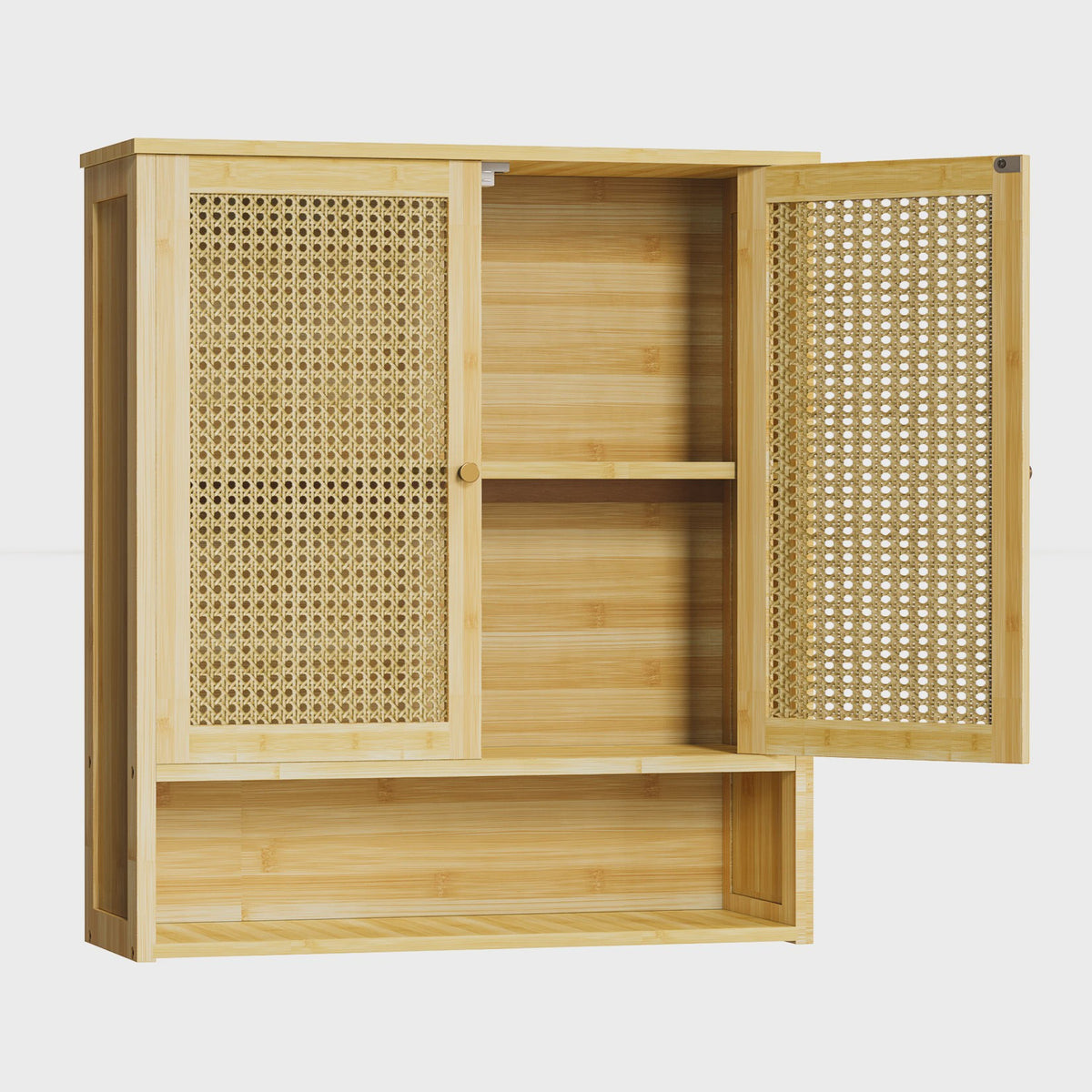 Houten Wandkast met 2 Rotan Deuren - Medicijnkastje en Keukenkastje
