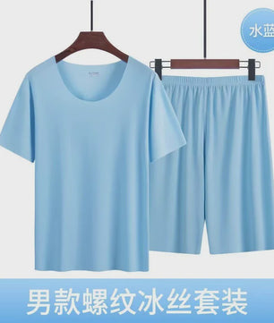 Heren Pyjama Set Korte Mouw & Shorts - Ademend Ijszijde Loungewear