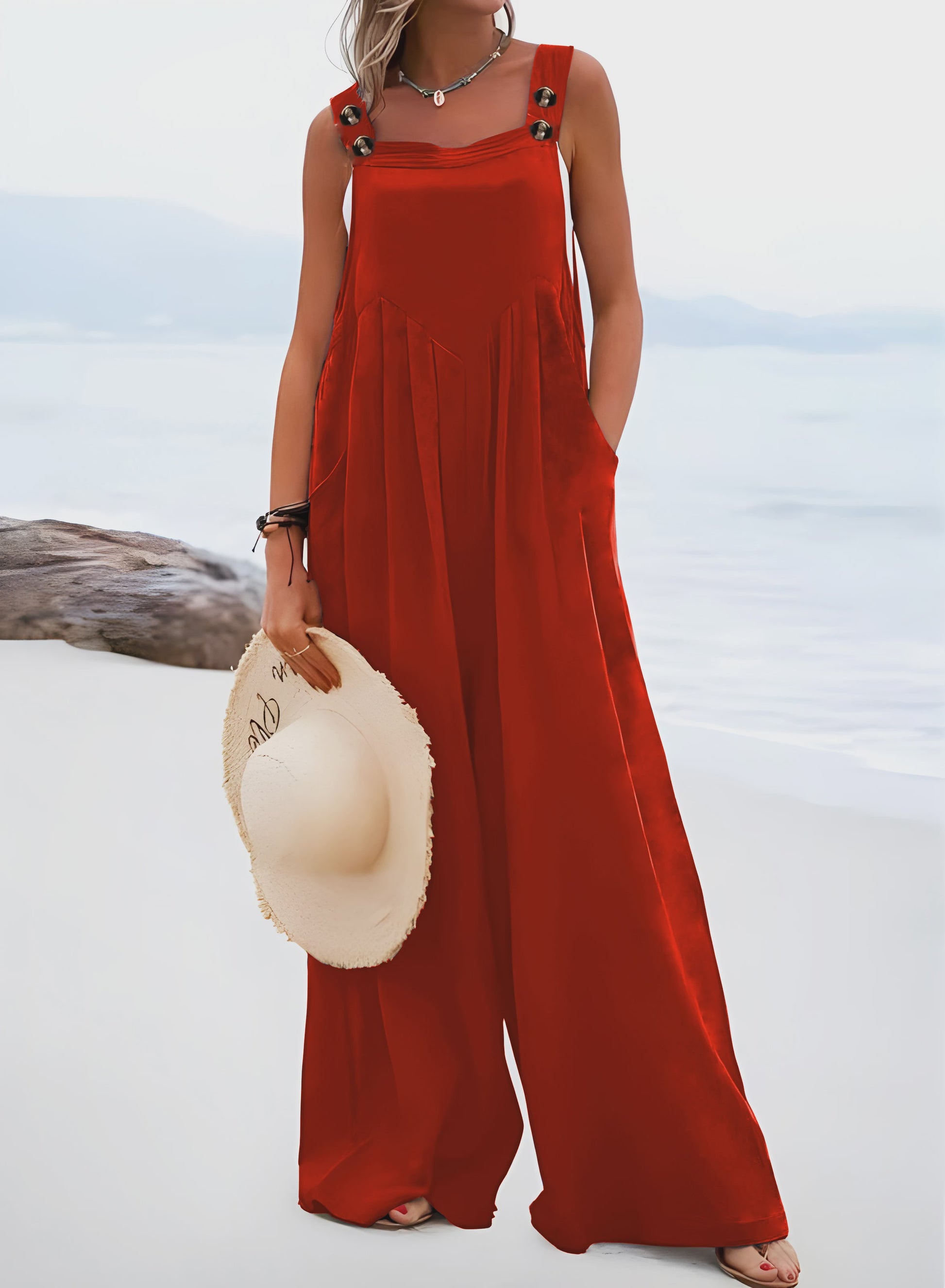 Zomerse Wijde Pijp Jumpsuit met Bretels - Casual en Comfortabel