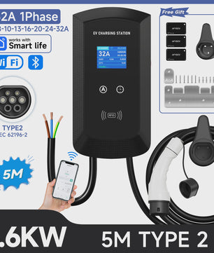22KW 3-Fase Type 2 EV Laadstation Wallbox met WIFI/APP Controle - Snel Laden tot 7.6KW