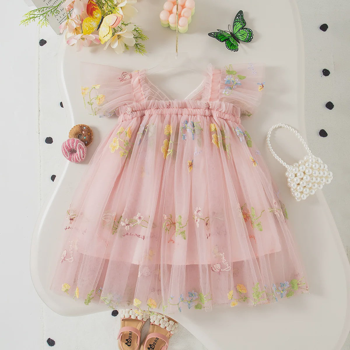 Zomerse Prinsessenjurk Meisjes met Kant en Bloemenprint - Perfect voor Feestjes en Bruiloften