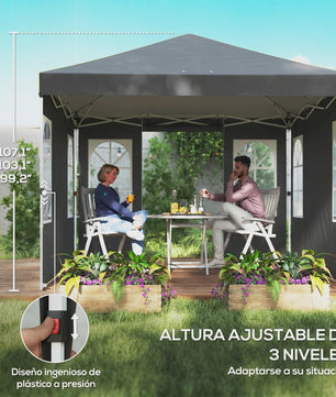 Outsunny Pop-Up Partytent 3x3m met Verstelbare Hoogte en Afneembare Zijwanden