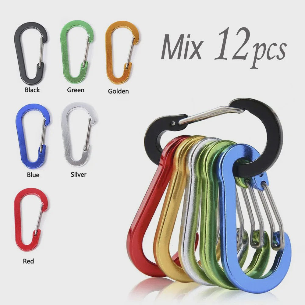 Aluminium Karabijnhaak Clips - Set van 1/6/12 stuks - Sleutelhanger, Outdoor, Camping, Wandelen