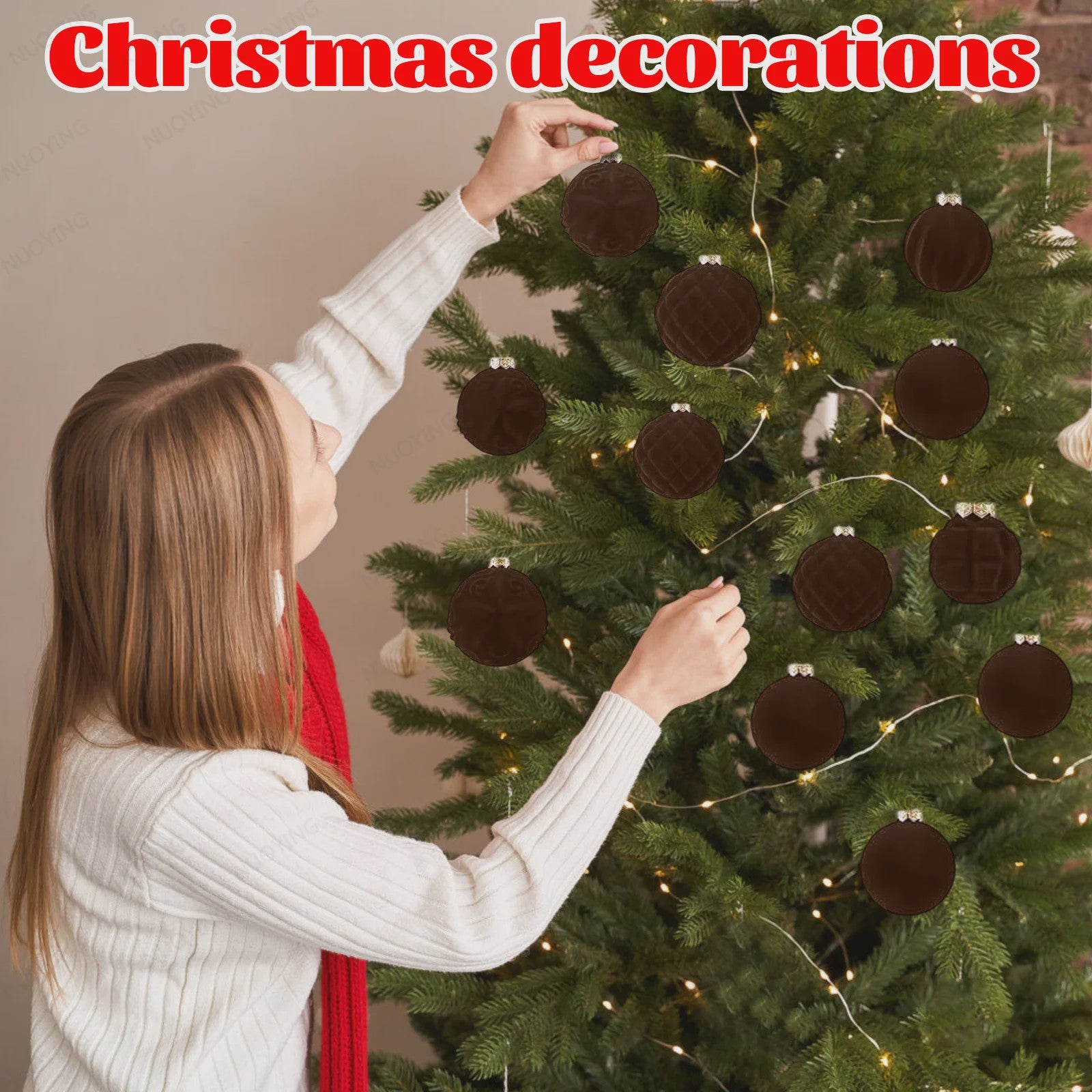 46-Delige Kerstballen Set - Velvet Pluche Kerstdecoratie Ballen (4/6/8cm)