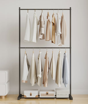 Stabiele Kledingrek Dubbellaags - Multifunctioneel & Nordic Stijl - Zwart, Wit, Goud