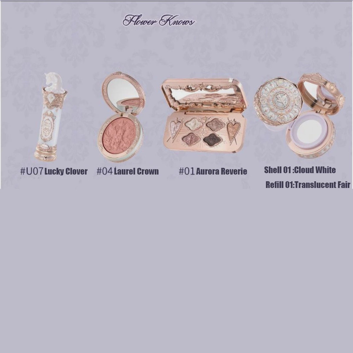 Flower Knows Strawberry Rococo Series Makeup Set Glitter Matte Eyeshadow Palette Blusher Power Velvet Lipstick Kit Perfume Set