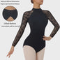 Dames Ballet Dans Leotard met Lange Mouwen, Turtleneck en Kant - Zwart