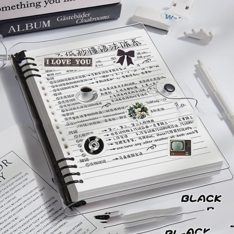 A5 Losbladig Notitieboek met Transparante Soft Leather Ringband - 120 Pagina's