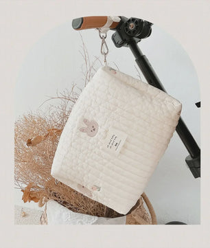 Quilted Luiertas Organizer met Borduring - Baby Verzorgingstas voor Kinderwagen