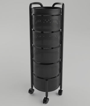 Draaibare Keuken Trolley 3-5 Laags - Carbon Staal Mesh Opbergrek met Wielen & Deksel