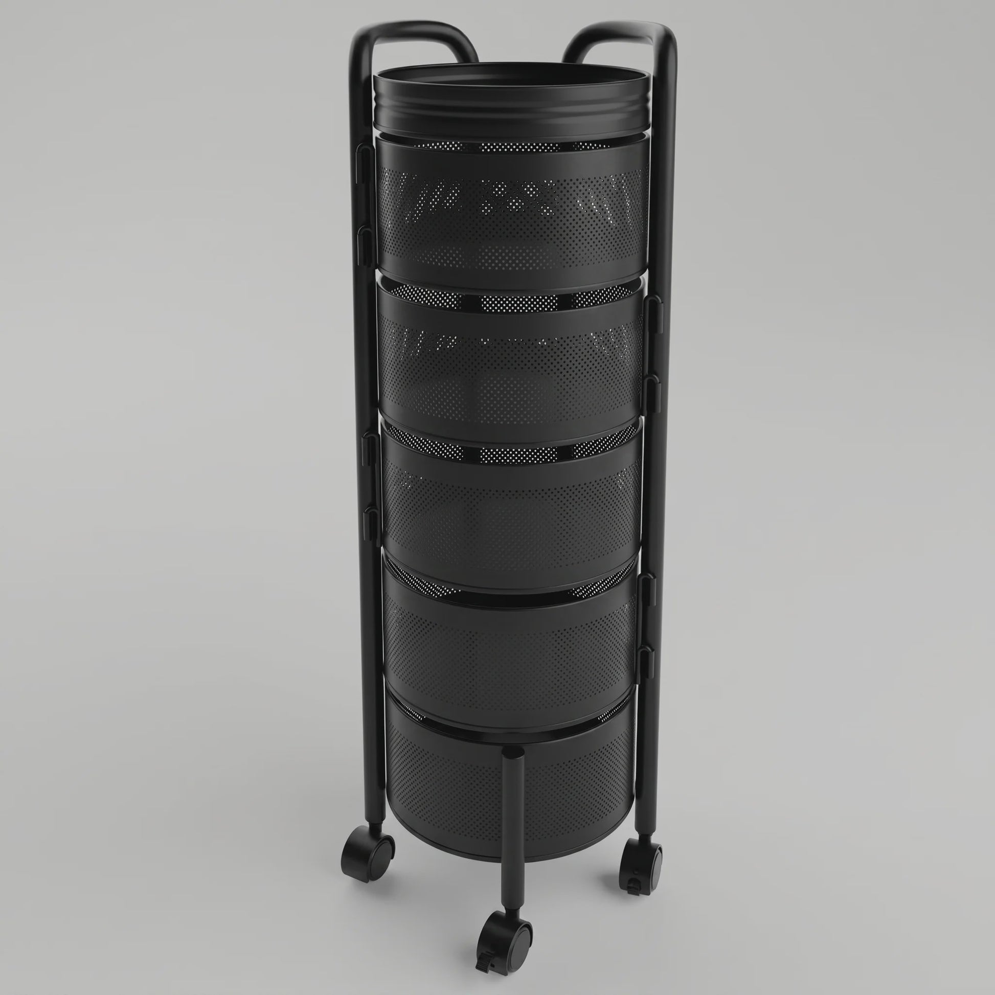 Draaibare Keuken Trolley 3-5 Laags - Carbon Staal Mesh Opbergrek met Wielen & Deksel
