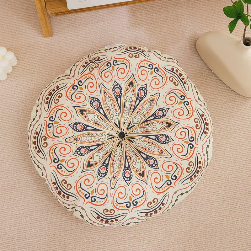 Bohemian Rond Kussen - Katoen & Linnen - Decoratief Vloer- of Stoelkussen