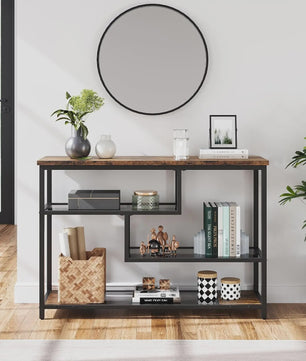 Industriële Vintage Console Tafel met 4 Niveaus en Glazen Bladen
