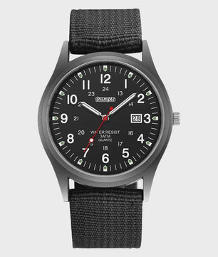Stijlvol Herenhorloge met Kwarts Uurwerk, Lichtgevende Wijzers en Datum - Militair/Sportief Nylon Band