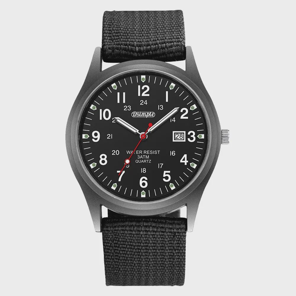 Stijlvol Herenhorloge met Kwarts Uurwerk, Lichtgevende Wijzers en Datum - Militair/Sportief Nylon Band
