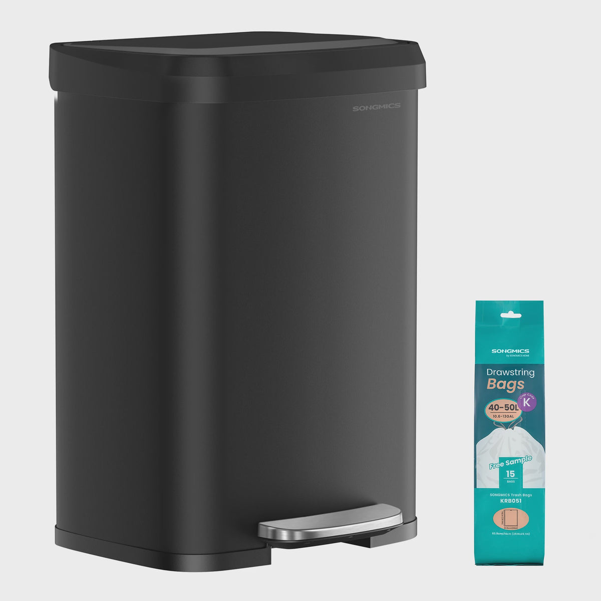 50L Metalen Pedaalemmer met Deksel en Geurfilter - SONGMICS