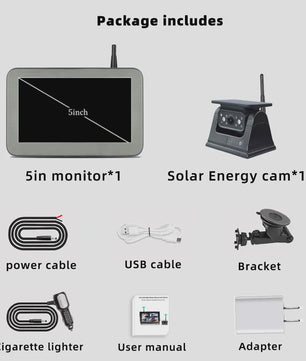 QXNY Wireless Solar Powered Energy Magnet Reverse Backup Camera with AHD 5"  Rear View Monitor for Camper Truck Trailer Rv