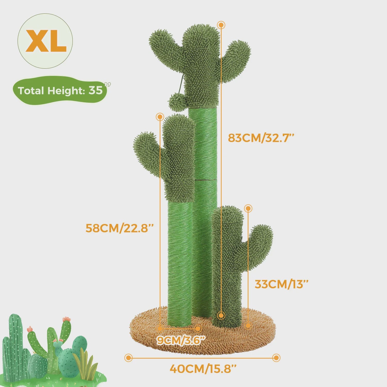 Cactus Krabpaal XL voor Katten - 3 Sisal Palen & Speelbal
