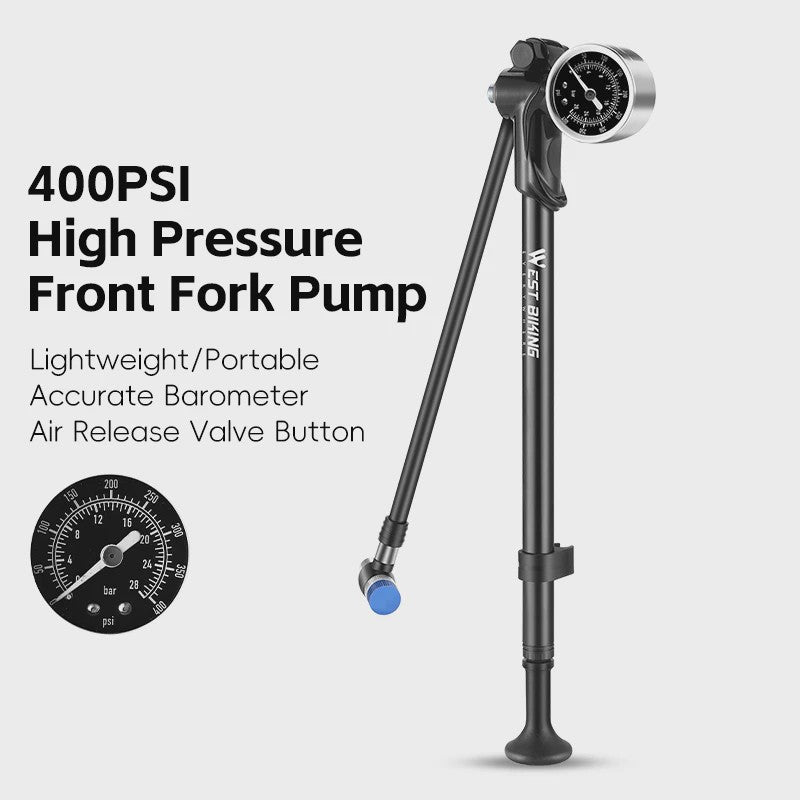 WEST BIKING Hoge Druk Fiets Pomp 300/400PSI met Manometer - Draagbaar voor Voorvork