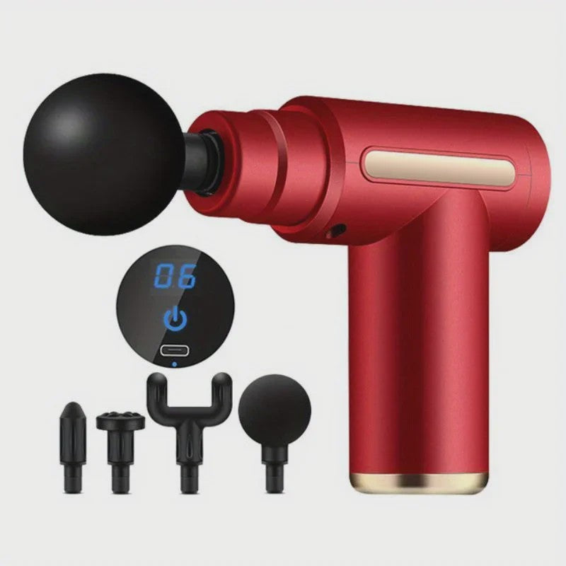 Draagbaar Massagepistool met LED Touchscreen en 4 Opzetstukken