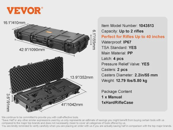 Robuuste Waterdichte Hardcase Koffer voor Lange Wapens met Wielen