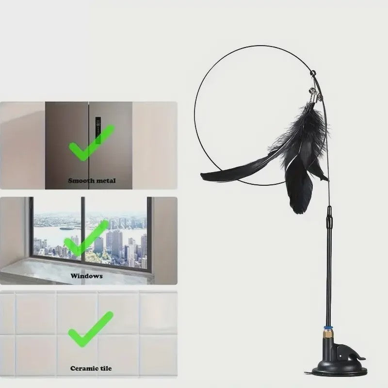 Interactieve Kattenhengel met Zuignap en Veer - Eindeloos Speelplezier voor uw Kat